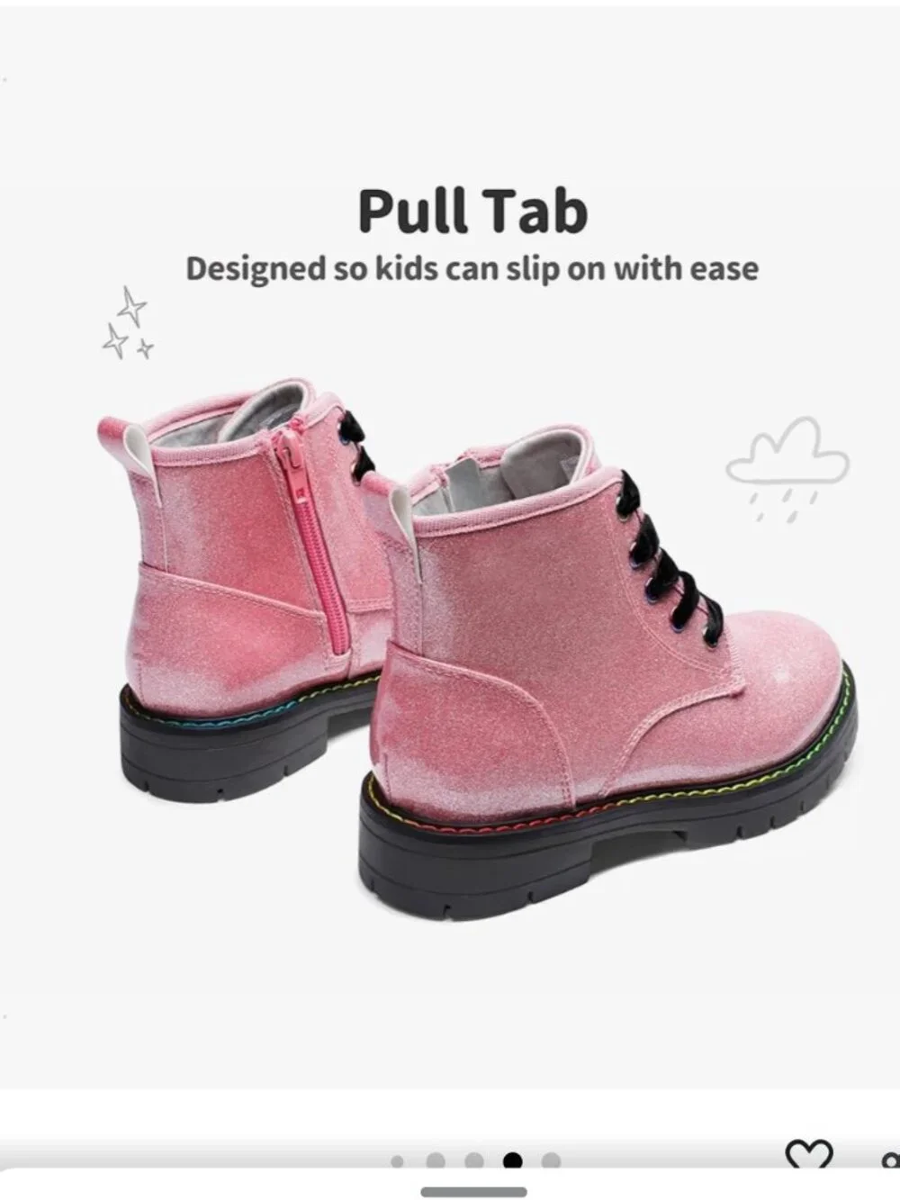 NWB DREAM PAIRS Girls Combat Pink glitter Ankle Boots Shoes size 2